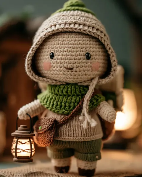 AI image example: warm-toned crochet doll character